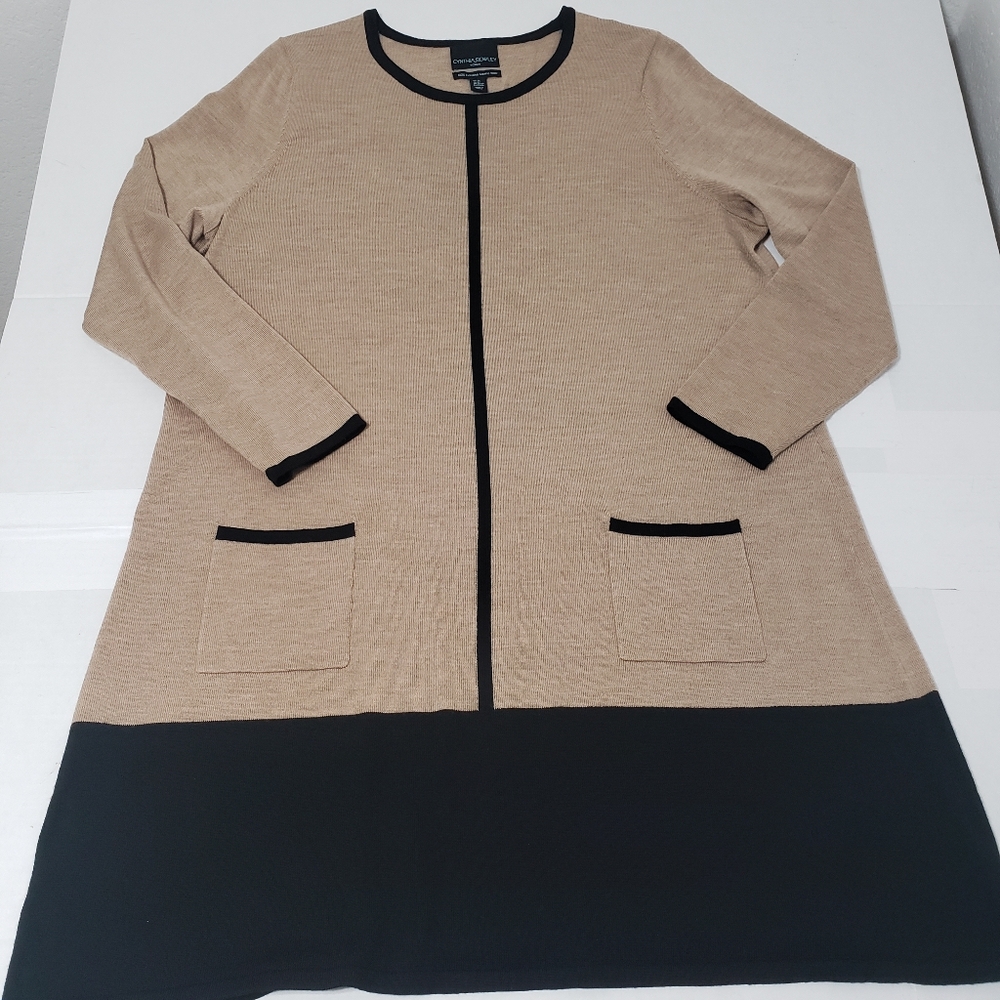 Cynthia Rowley 100% extrafine Merino Wool Dress Sweater Women's 3x brown&black